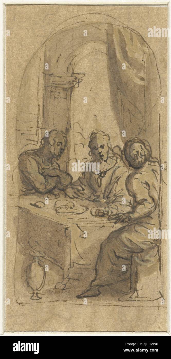 Gli Emmaus goers, disegnatore: Jacopo Palma (il giovane), 1554 - 1628, carta, penna, pennello, a 124 mm x l 62 mm Foto Stock