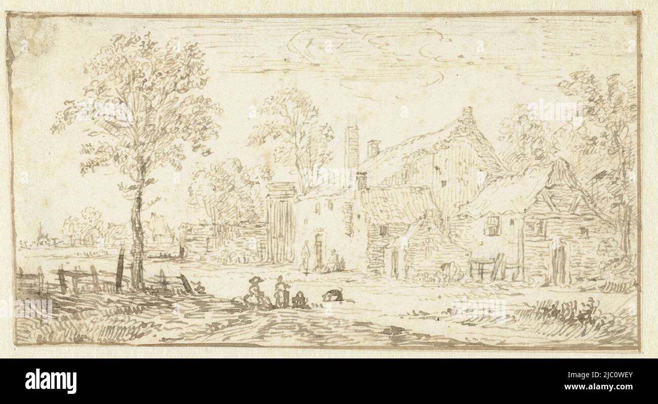 Dorpsstraat, disegnatore: Jan van Goyen, 1606 - 1656, carta, penna, h 79 mm x l 145 mm Foto Stock