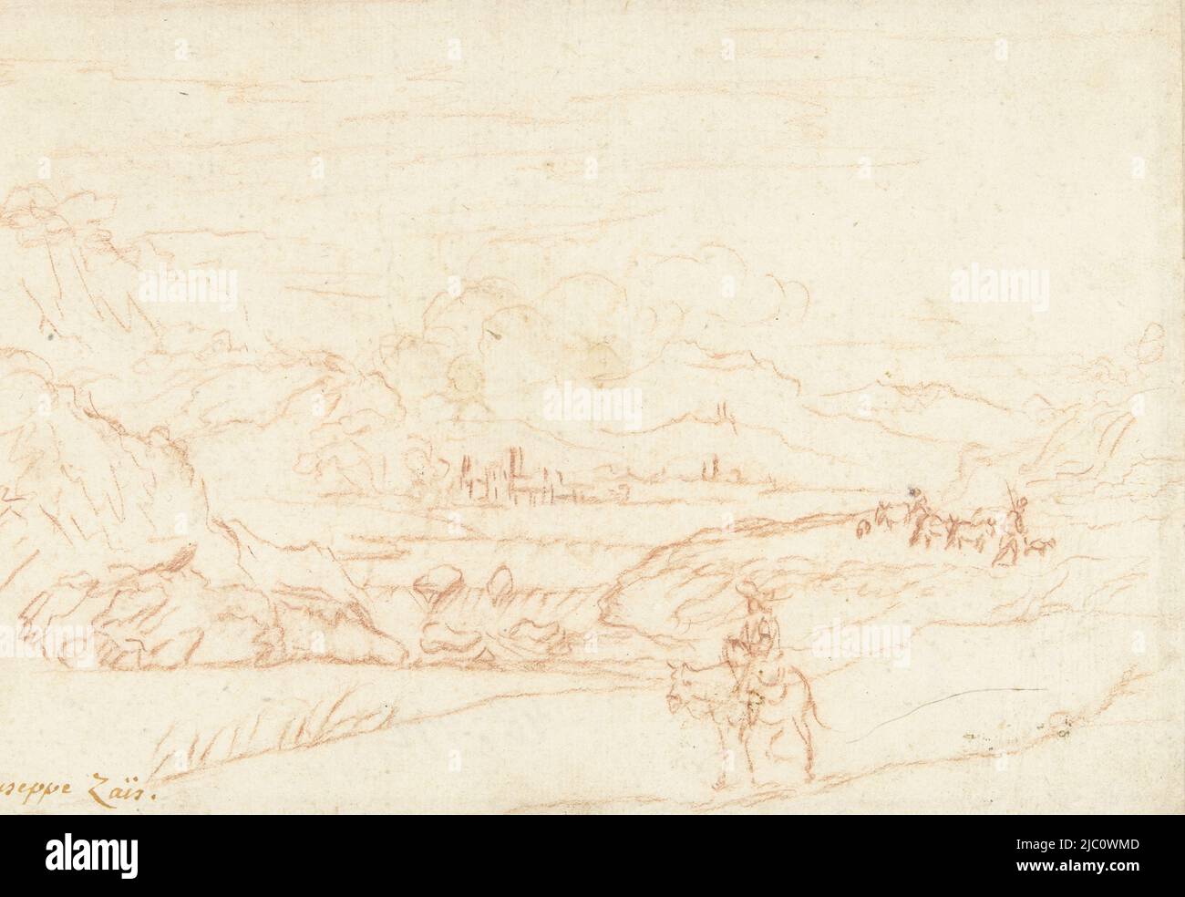 Paesaggio, disegnatore: Giuseppe Zais, 1719 - 1784, carta, h 148 mm x l 215 mm Foto Stock