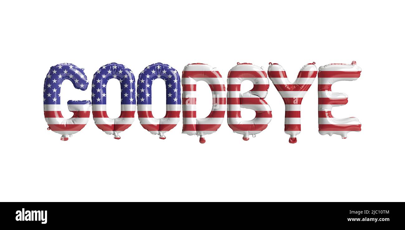 3d illustrazione di palloncini di addio-lettera con bandiera degli stati uniti isolato su sfondo bianco Foto Stock