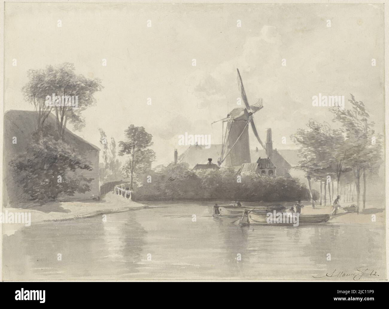 Volto in Haarlem, disegnatore: Anton Mauve, 1862, carta, pennello, a 207 mm x l 287 mm Foto Stock