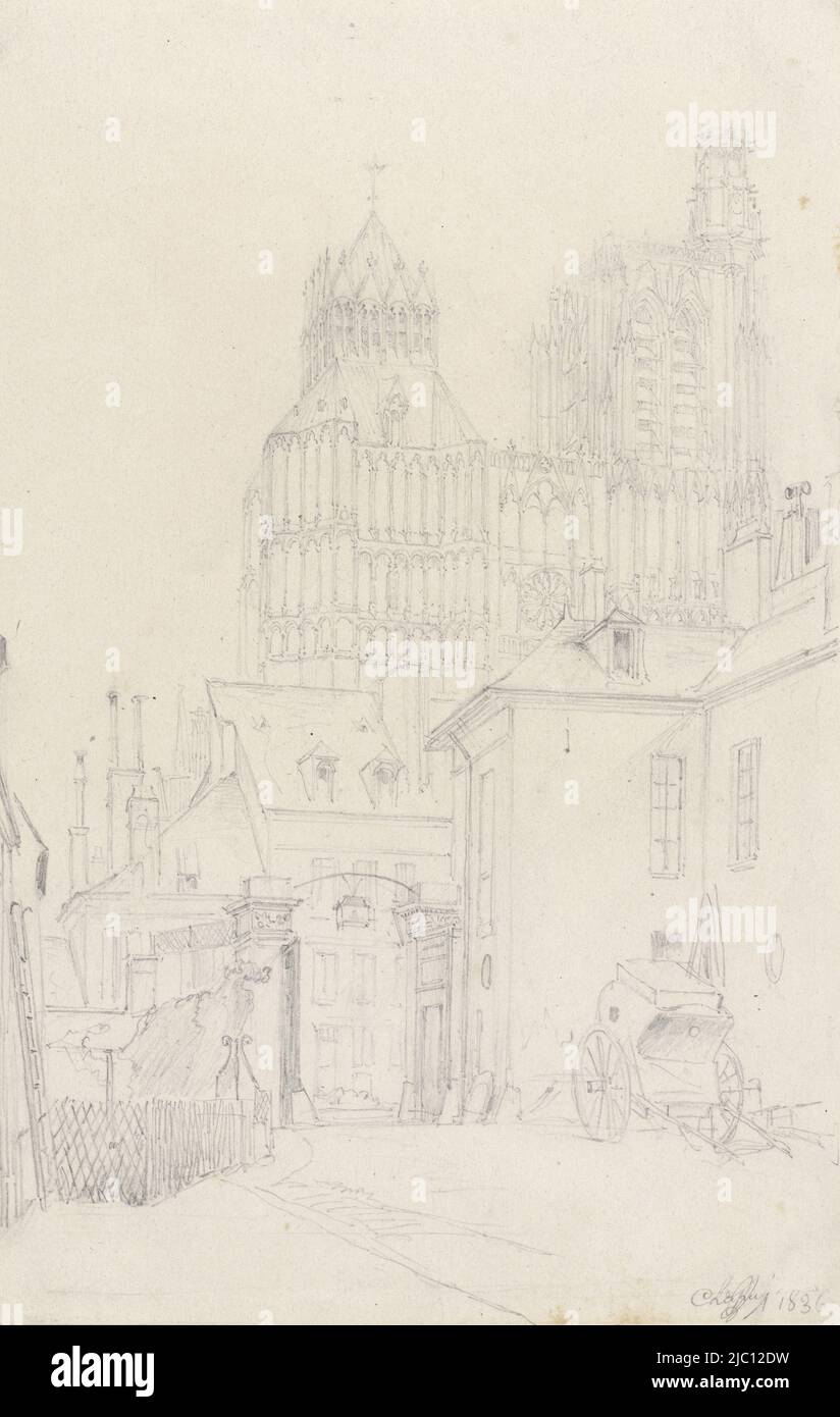 Cattedrale di Sens, visto dal Hôtel de l'EEU, disegnatore: Nicolas Marie Joseph Chapuy, Sens, 1836, carta, h 212 mm x l 140 mm Foto Stock