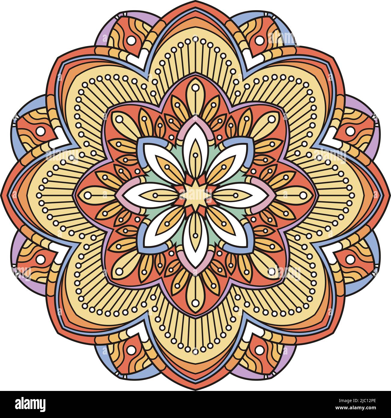 Yoga ornamento. Ripetizione radiale orientale. Simbolo di meditazione Illustrazione Vettoriale