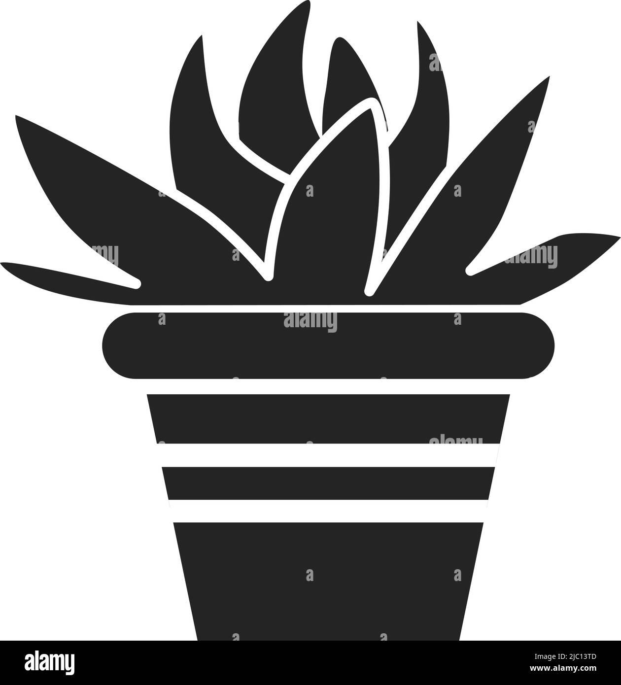 Icona della pianta di casa nera. Silhouette di piante di aloe esotiche Illustrazione Vettoriale
