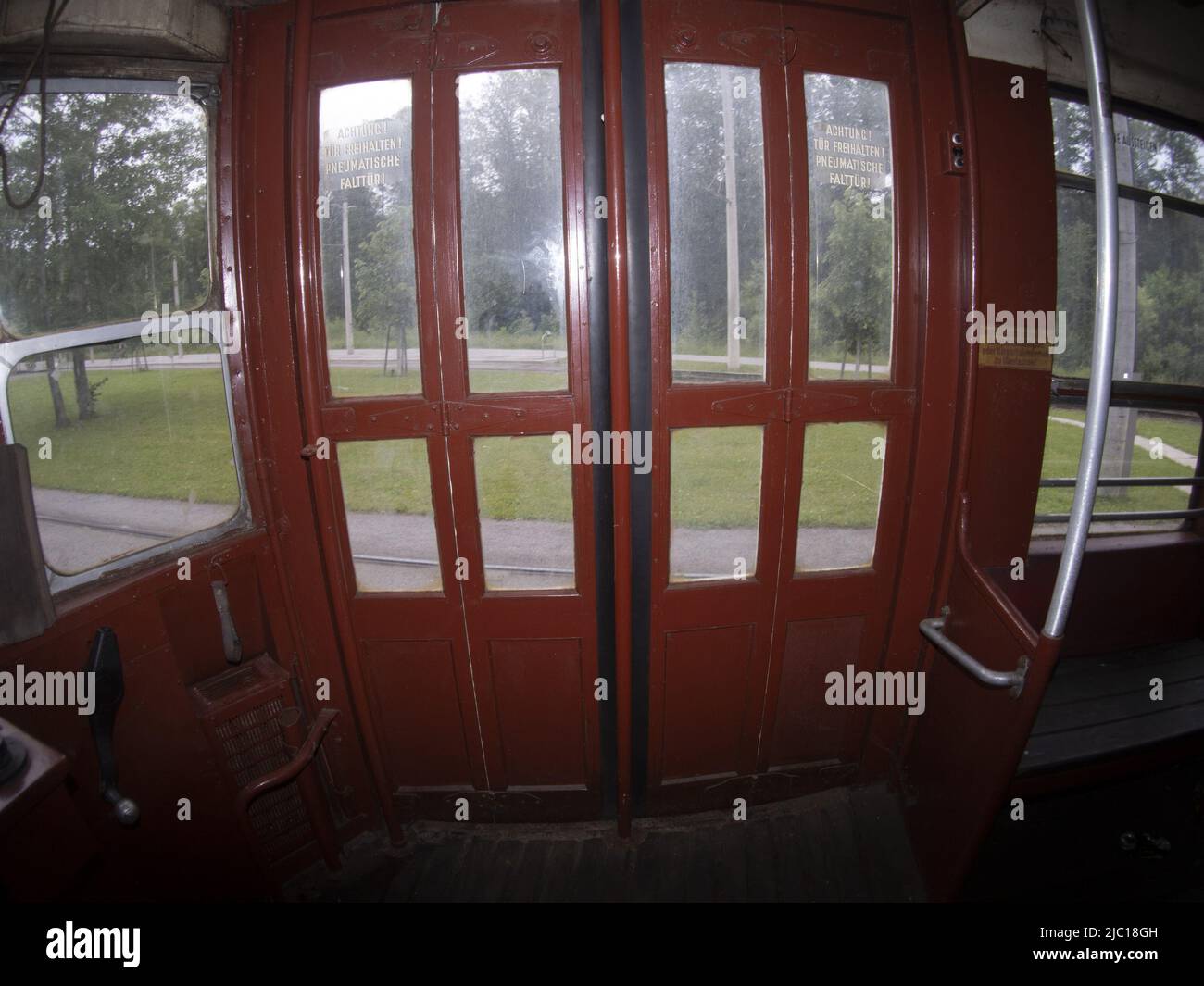 vecchio tram di new york, vagone rosso del 1939 Foto Stock
