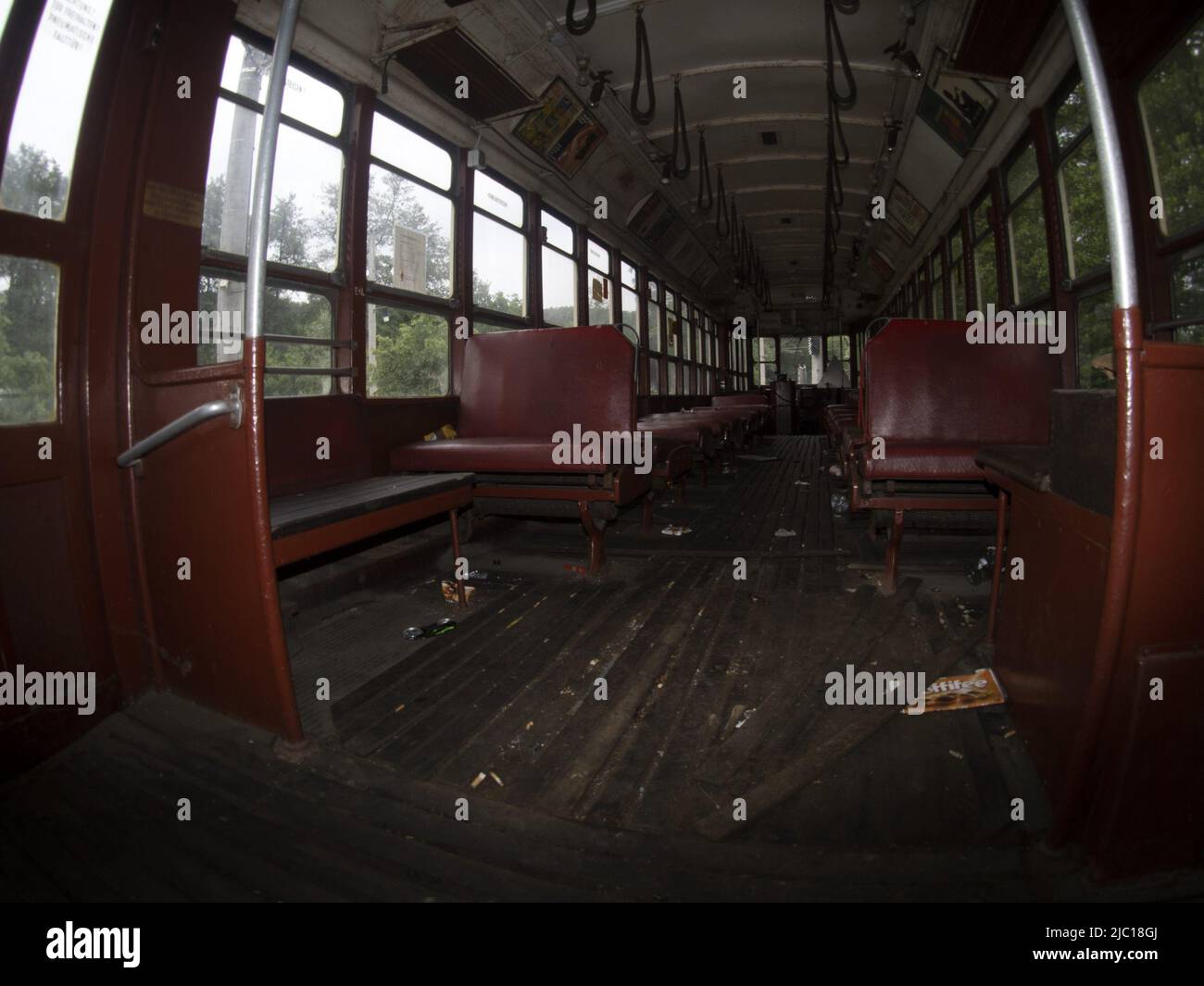 vecchio tram di new york, vagone rosso del 1939 Foto Stock