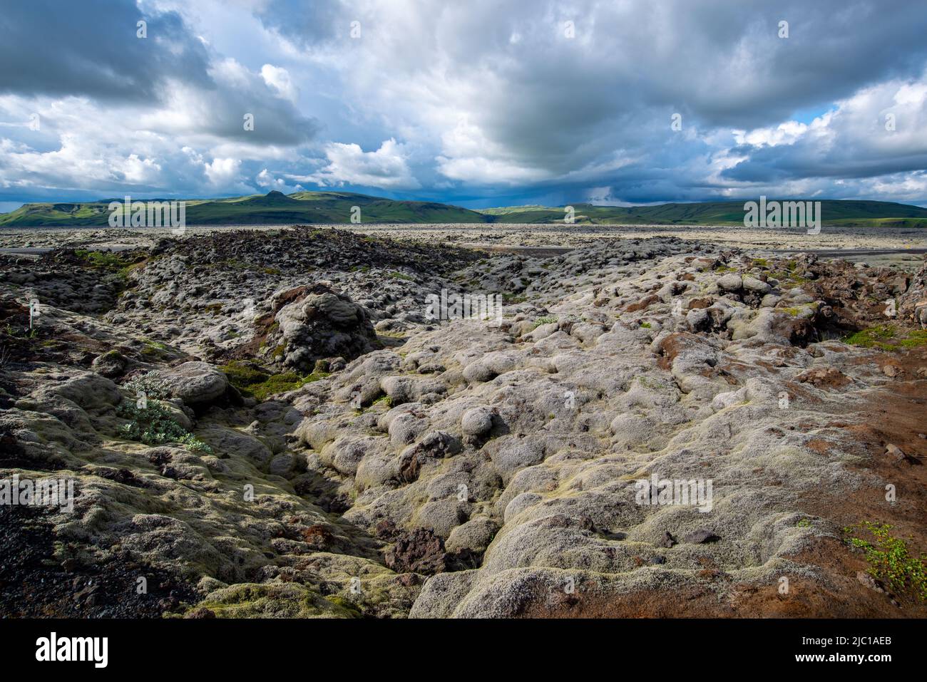 Il paesaggio del campo di lava di Eldhraun nel sud dell'Islanda Foto Stock