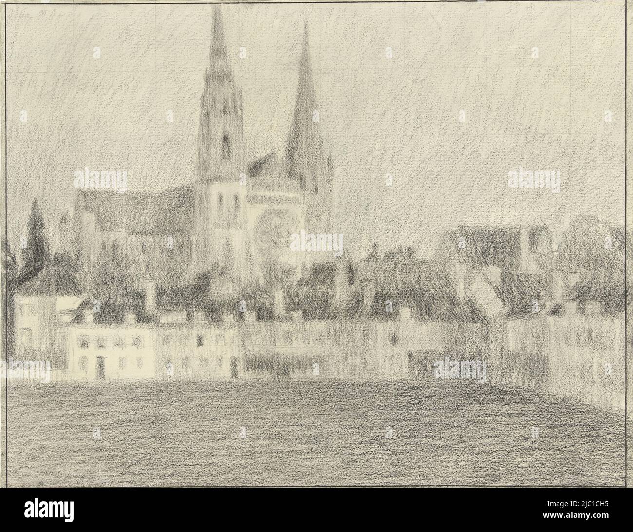 Faccia su Chartres, disegnatore: Henri Eugène le Sidaner, c. 1872 - c. 1939, carta, spazzola, h 307 mm x l 398 mm Foto Stock