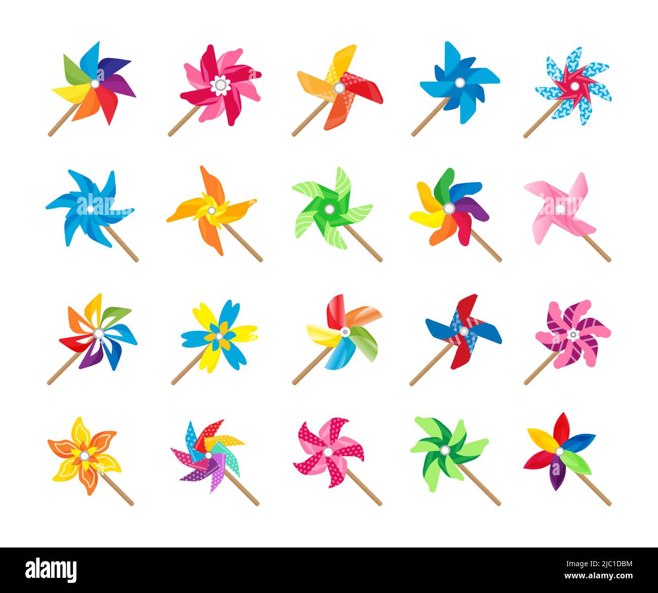 Giocattolo con ruota a spillo. Cartoon carta mulino a vento colorato bambino giocattolo ruotato da energia del vento, carino ruota pinned estate giocattolo collezione. Set di ventole Vector origami Illustrazione Vettoriale