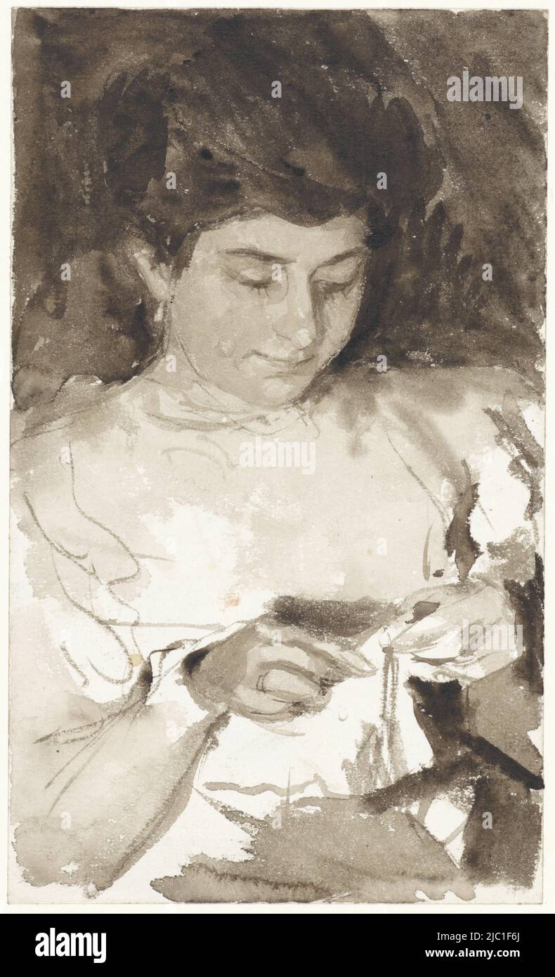 Ritratto di una donna lavoratrice a mano, disegnatrice: Bramine Hubrecht, 1865 - 1913, carta, pennello, a 215 mm x l 129 mm Foto Stock