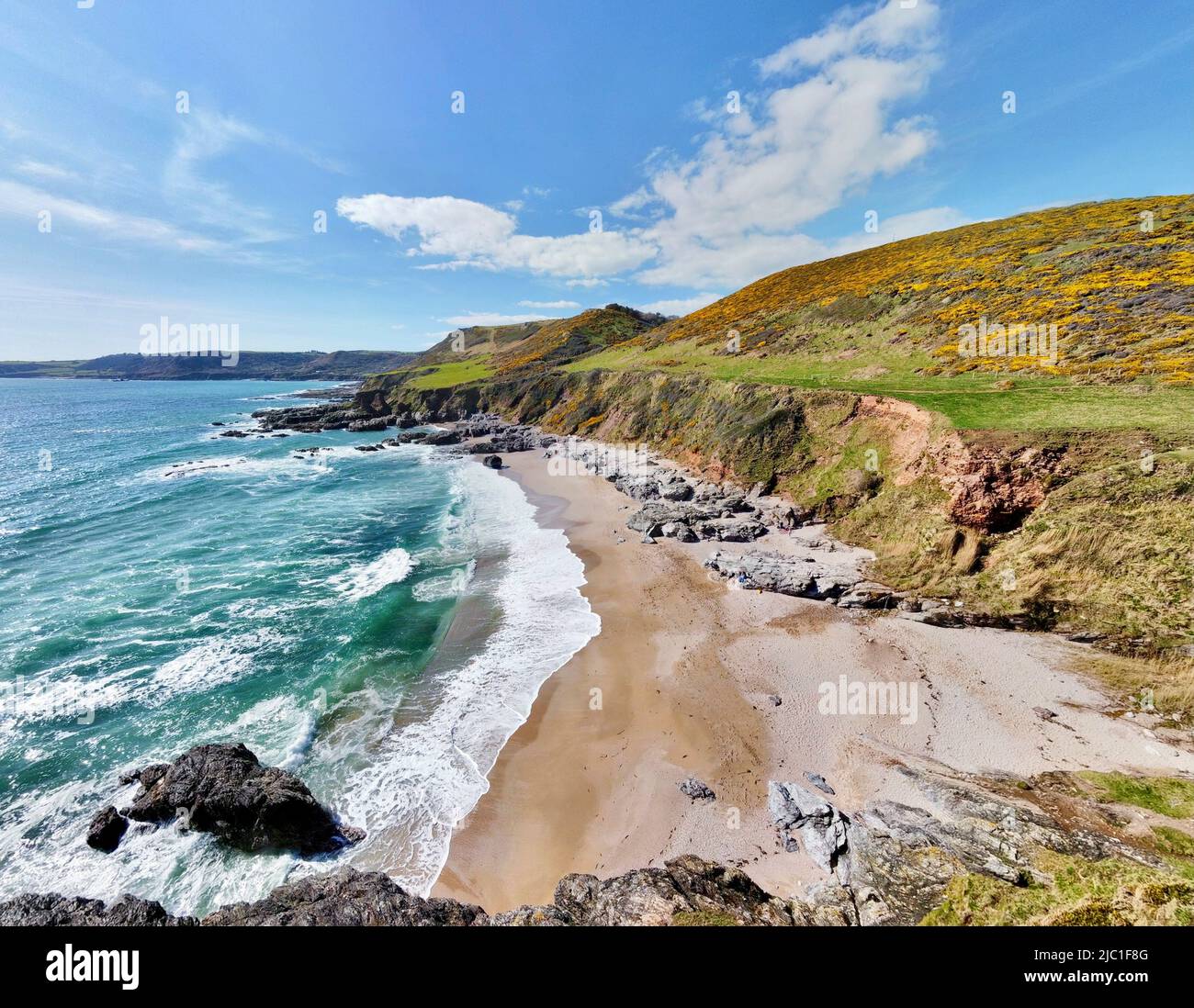 Veduta aerea di Mattiscombe Sands, Kingsbridge - Devon, Regno Unito Foto Stock