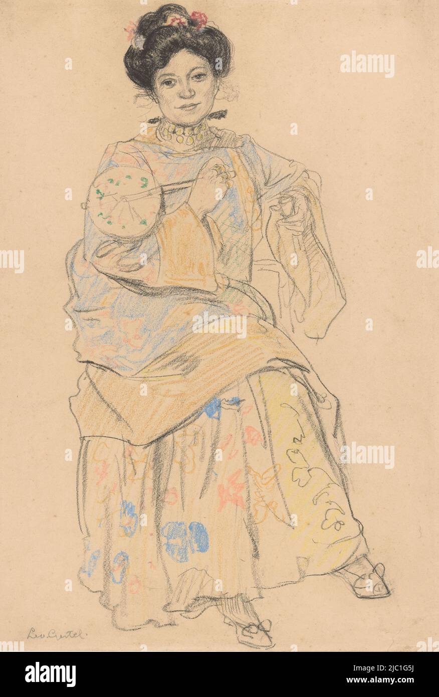 Donna seduta a la Japonaise, disegnatrice: Leo Gestel, 1891 - 1941, carta, h 453 mm x l 311 mm Foto Stock