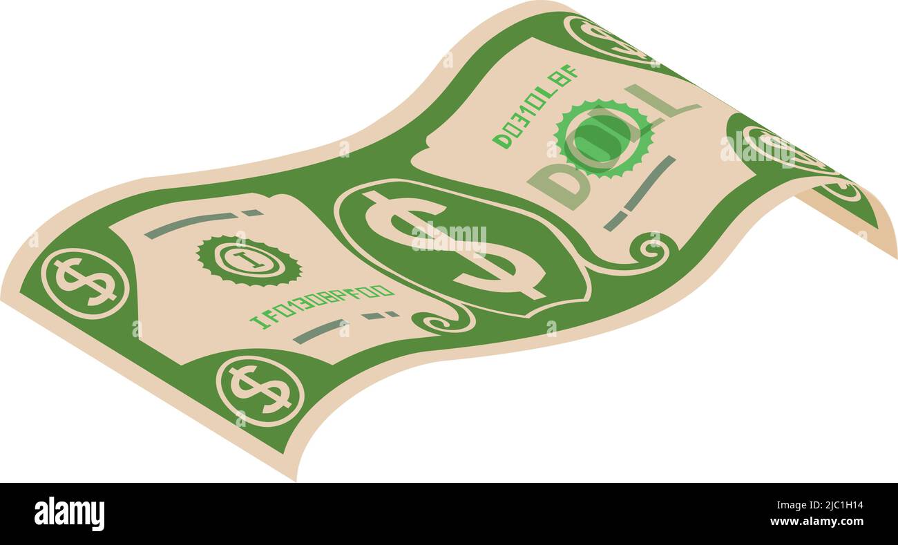 Dollaro volante. Banconota da carta verde. Cartoni animati Illustrazione Vettoriale