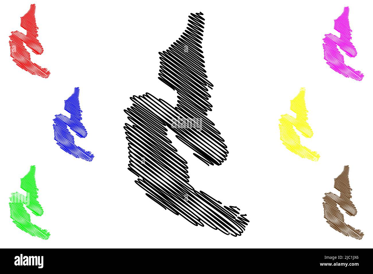 Isola di Dawson (Repubblica del Cile, Sud e America Latina, Arcipelago di Tierra del Fuego) illustrazione vettoriale, schizza mappa Isla Dawson Illustrazione Vettoriale