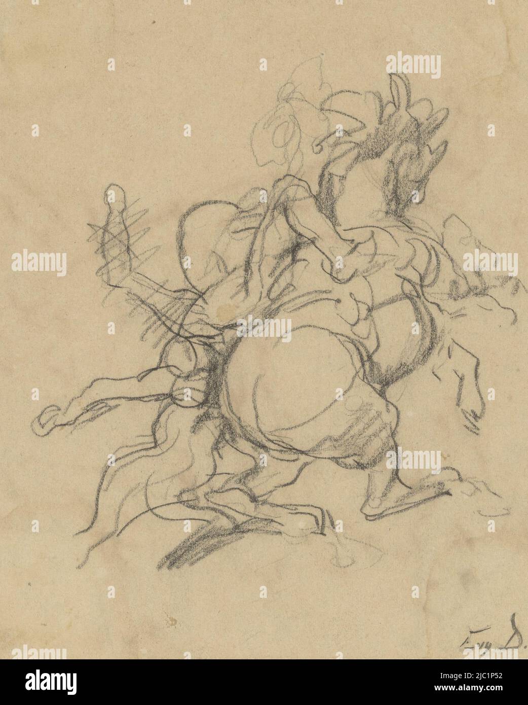 Rider Falling, disegnatore: Eugène Delacroix, (attribuito a), 1808 - 1863, carta, a 154 mm x l 125 mm Foto Stock