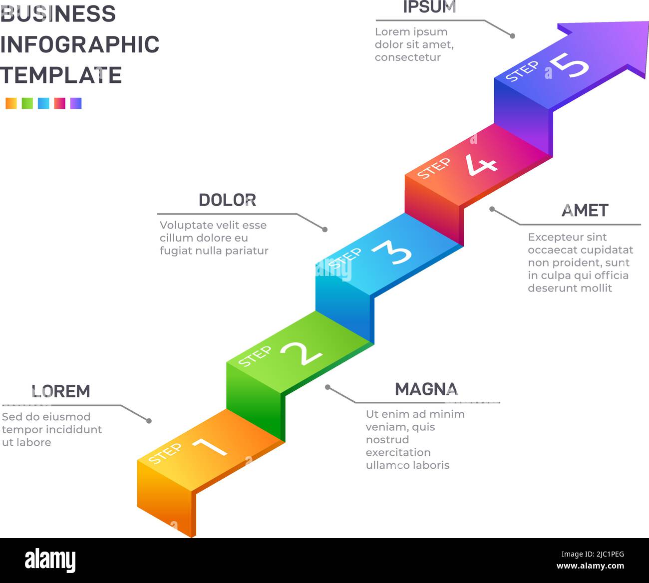 Infografica isometrica a fasi. 3D cifre del volume per il layout delle presentazioni aziendali con diagramma delle opzioni. Grafica creativa della timeline vettoriale Illustrazione Vettoriale