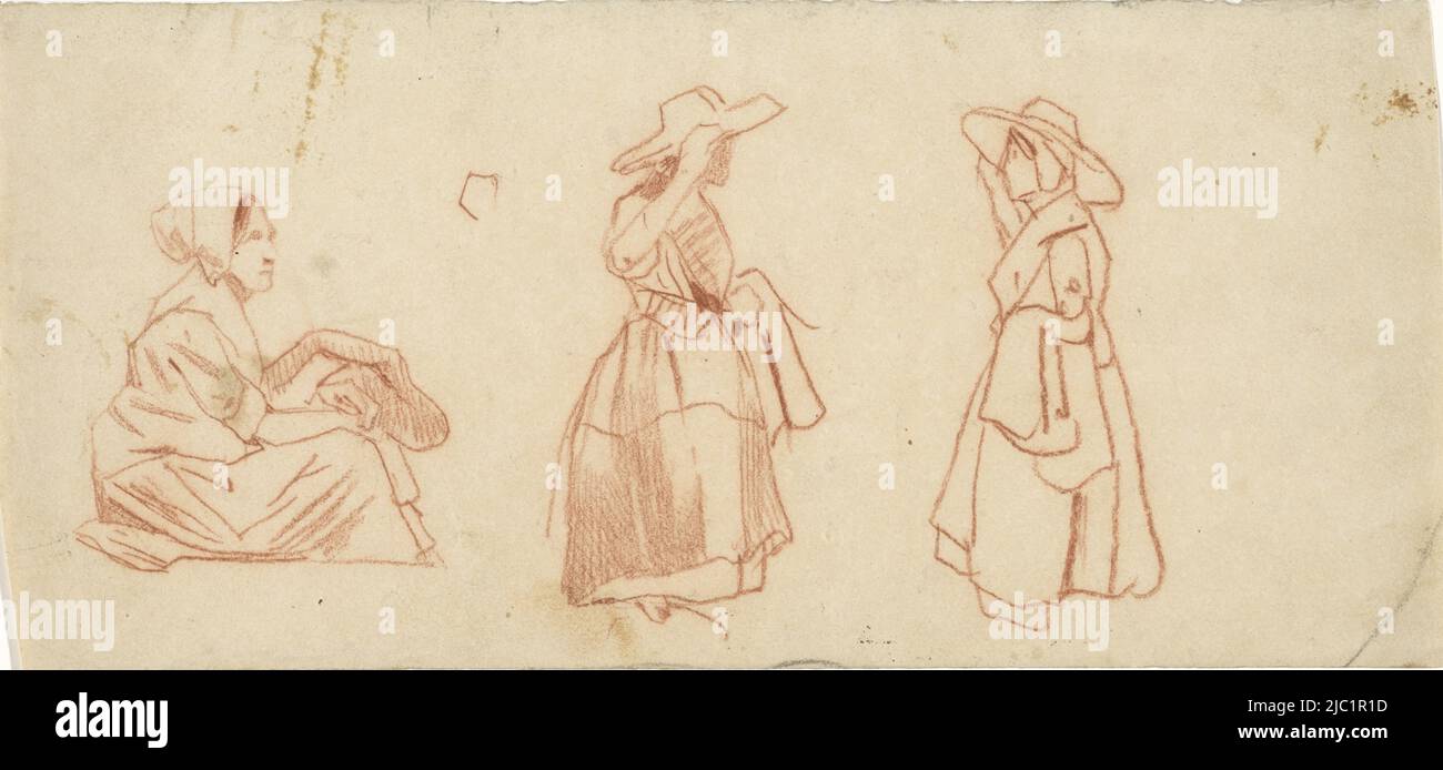 Tre studi di donne, disegnatrice: Johannes Bosboom, 1827 - 1891, carta, h 112 mm x l 264 mm Foto Stock