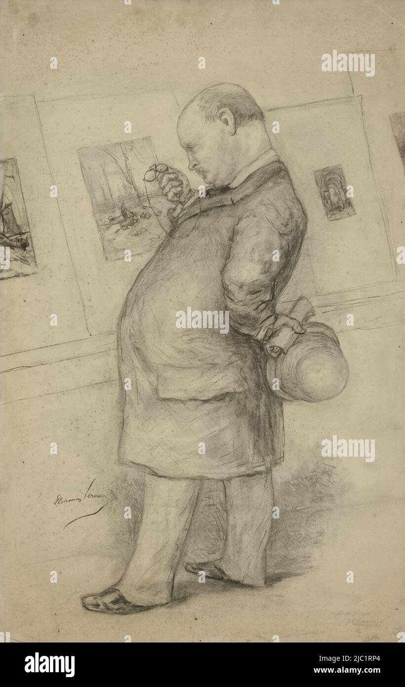 CA Loffelt era un critico d'arte, letterario e drammatico. Identificazione in ballpoint sul retro del cartone, ritratto in caricatura di Antonie Cornelis Loffelt (1841-1906), mostra di disegni in contemporanea, disegnatore: Elchanon Verveer, 1860 - 1899, carta, h 834 mm x w 525 mm Foto Stock