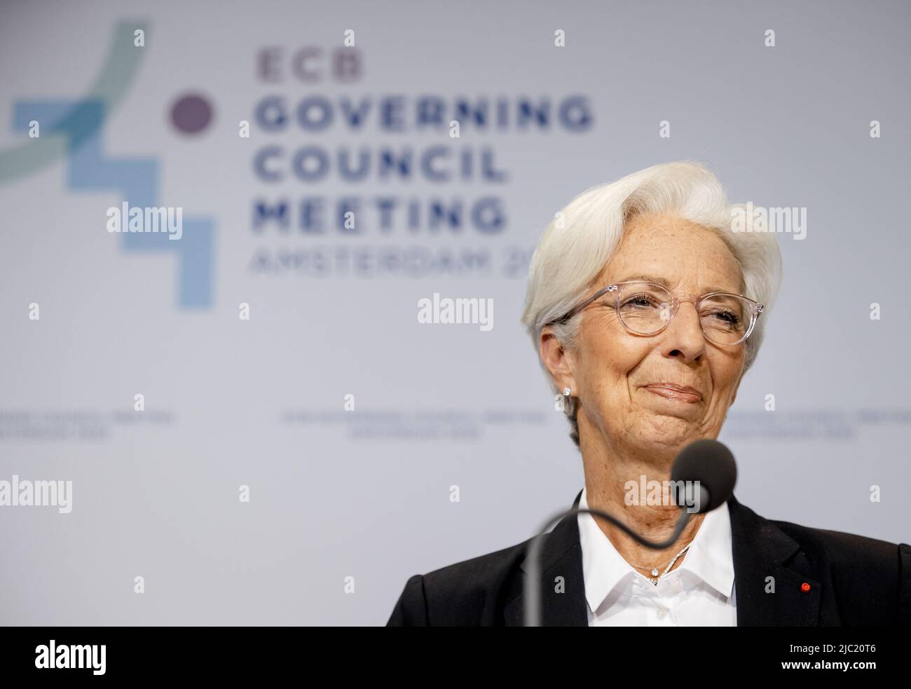 2022-06-09 14:32:24 AMSTERDAM - Presidente della Banca centrale europea (BCE) Christine Lagarde durante la conferenza stampa dell'Hermitage dopo la riunione della Banca centrale europea. La banca centrale prevede di aumentare nuovamente i tassi di interesse per la prima volta dal 2011. ANP SEM VAN DER WAL uscita paesi bassi - uscita belgio Foto Stock
