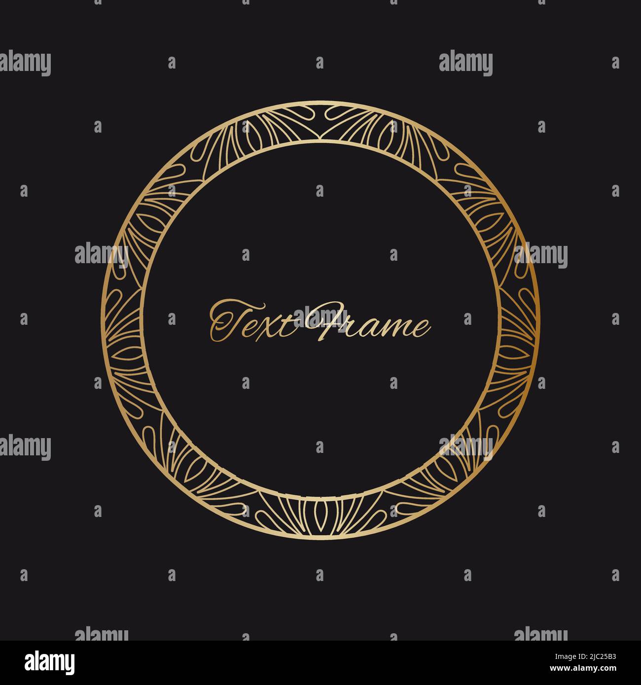 cornice dorata con elementi di piante e fiori su sfondo nero. Illustrazione vettoriale Illustrazione Vettoriale