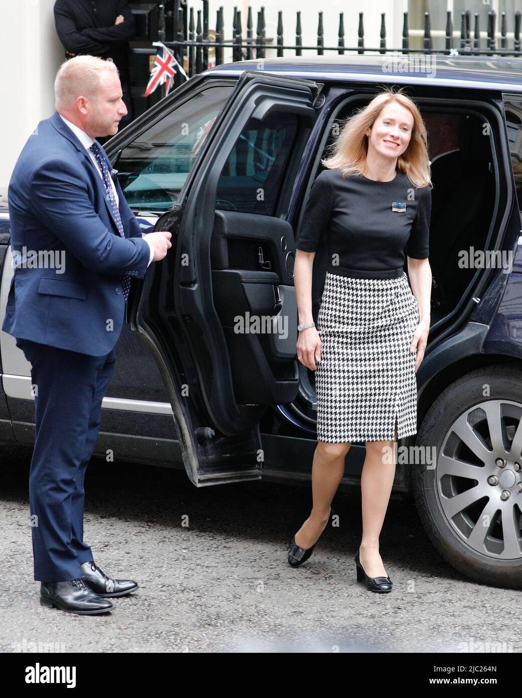 Kaja Kallas, primo Ministro dell'Estonia, a Downing Street per incontrare PM Boris Johnson, Londra, Regno Unito Foto Stock