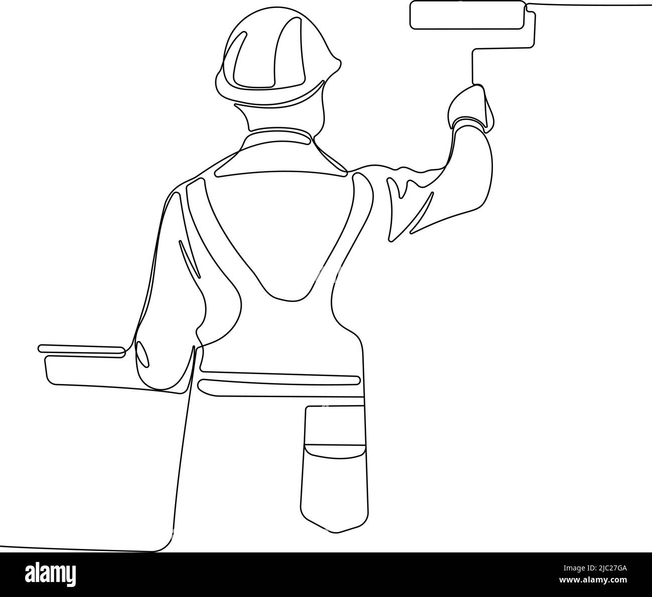 La mano umana tiene le spazzole di vernice con la lattetta di vernice Illustrazione Vettoriale