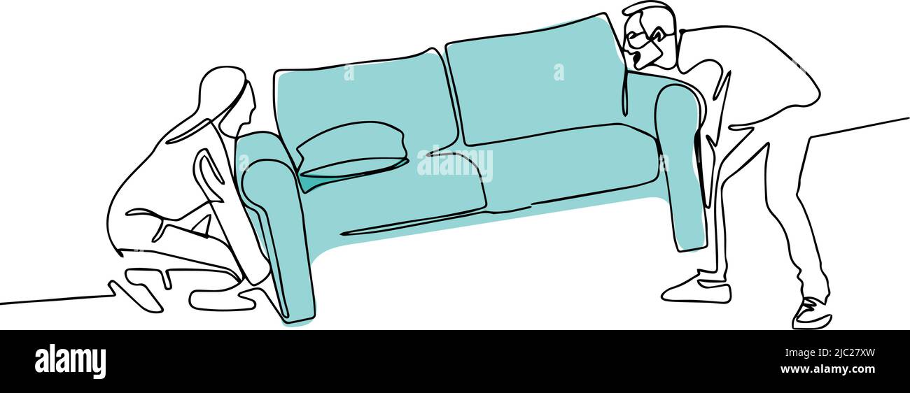 Giovane coppia uomo e donna spostare divano Illustrazione Vettoriale
