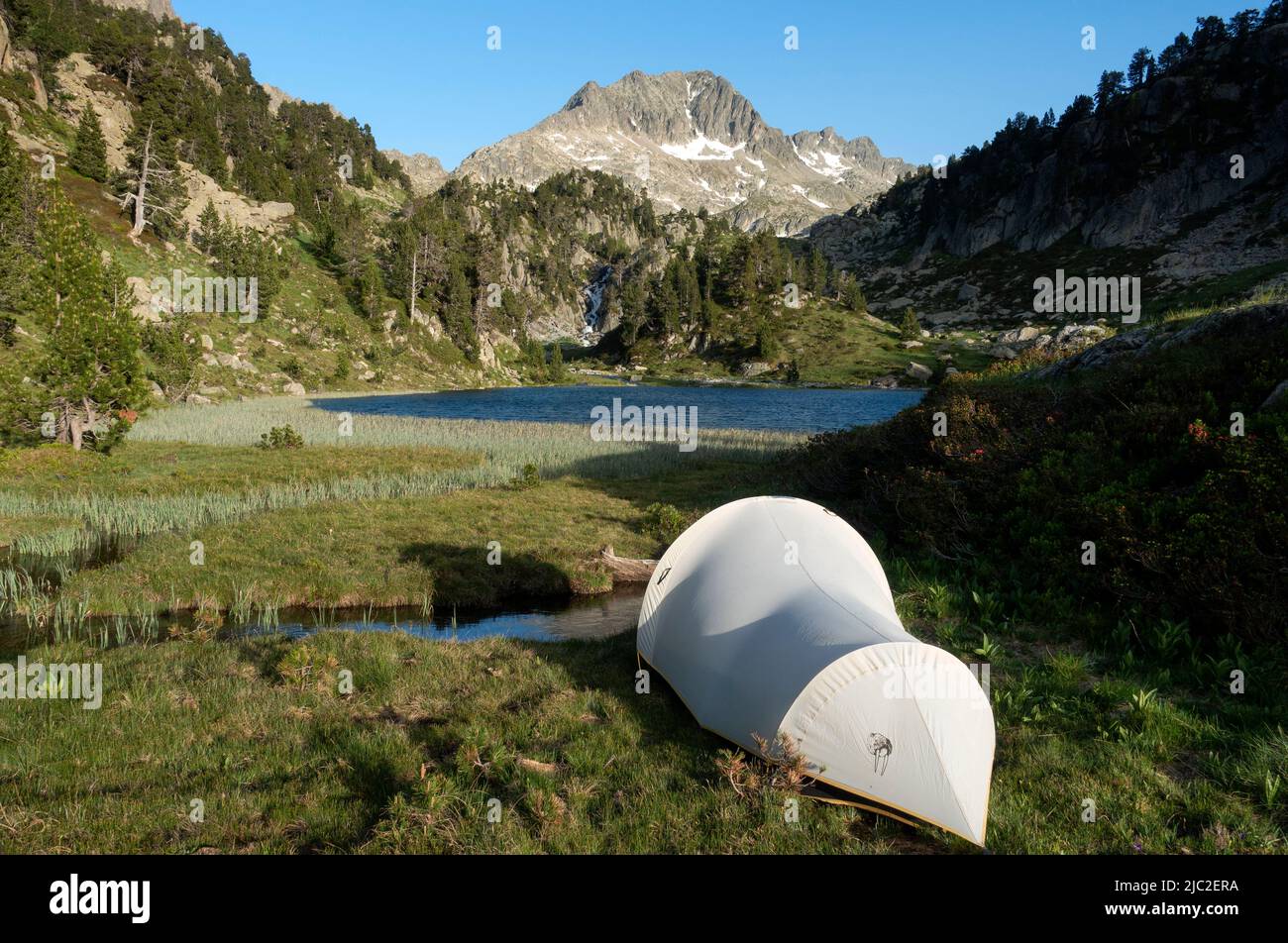 Campeggio nei Pirenei.Spagna Foto Stock