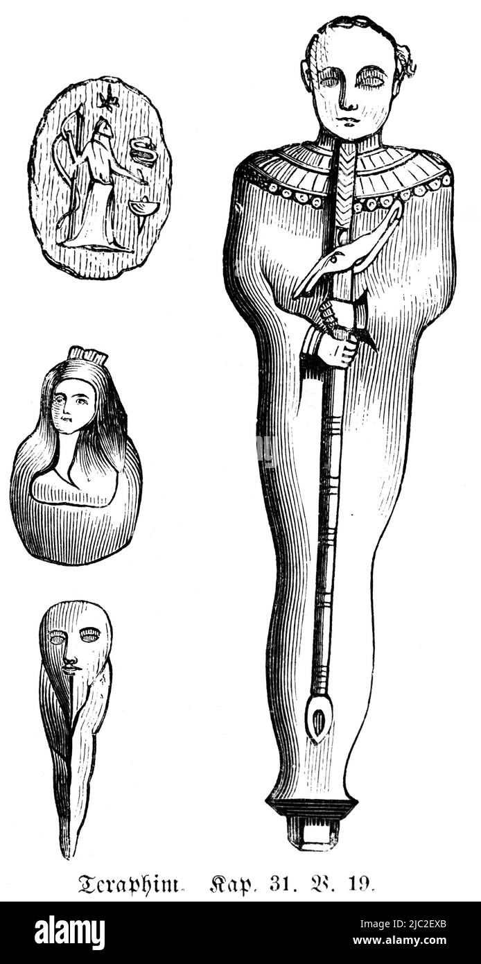 Teraphim, Bibbia, Antico Testamento, primo Libro di Mosè, Genesi, Capitolo 31, versetto 19, Illustrazione storica 1850 Foto Stock