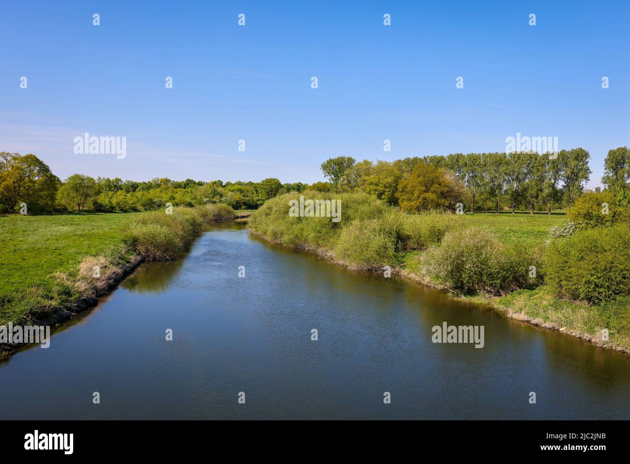 Haltern, Renania settentrionale-Vestfalia, Germania - Lippe, paesaggio fluviale. Foto Stock