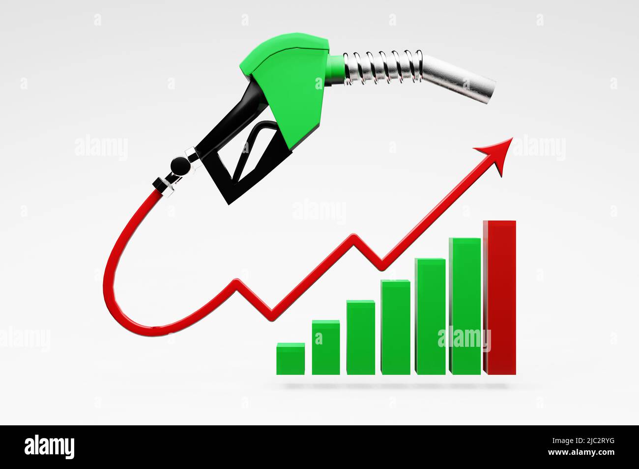 Carburante benzina il prezzo aumenta su senza piombo e diesel. Ugello del gas, illustrazione 3D Foto Stock