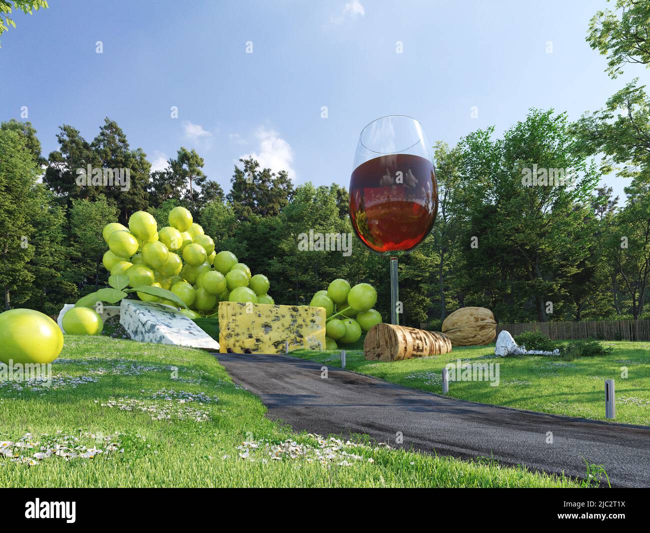 gigantesco paesaggio da picnic. 3d illustrazione creativa Foto Stock