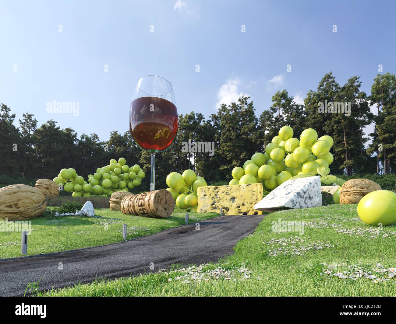 gigantesco paesaggio da picnic. 3d illustrazione creativa Foto Stock