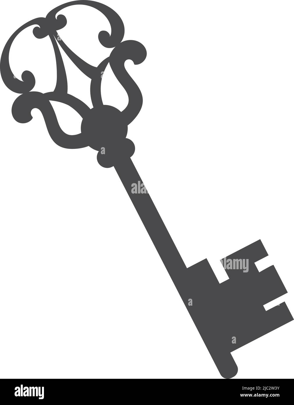 Silhouette vecchia chiave. Simbolo del tesoro. Icona della porta segreta isolata su sfondo bianco Illustrazione Vettoriale