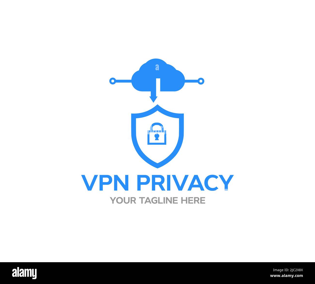 VPN - rete di dati virtuali. Logo conncetion su Internet. Sistema con tecnologia VPN, sito Web di sblocco del browser, disegno vettoriale e illustrazione. Illustrazione Vettoriale