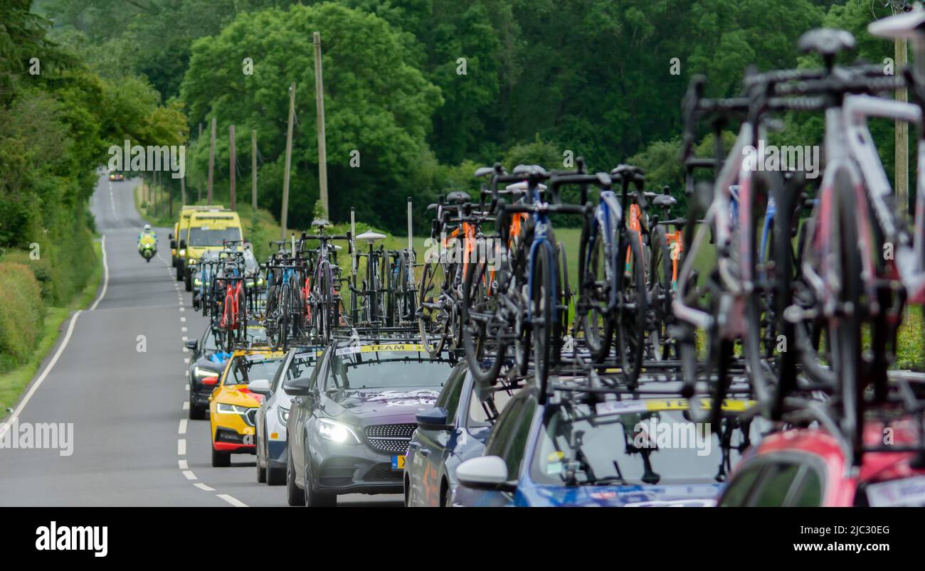 Il tour ciclabile femminile nel regno unito 2022, tappa 4 tra Wrexham e Welshpool Wales. Immagini catturate vicino a Montgomery Nr Welshpool. Foto Stock