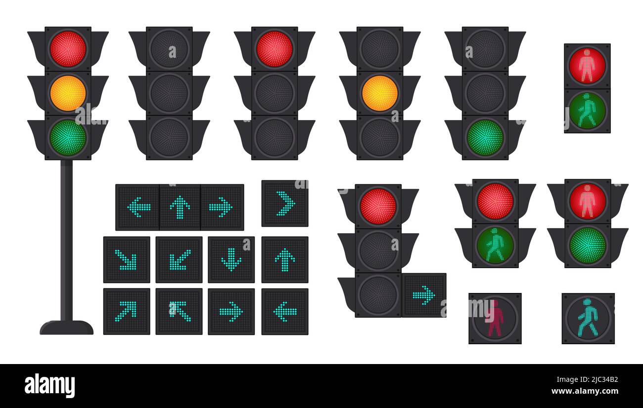 Concetto di traffico con semafori e segnaletica stradale. Illustrazione vettoriale EPS 10 Illustrazione Vettoriale