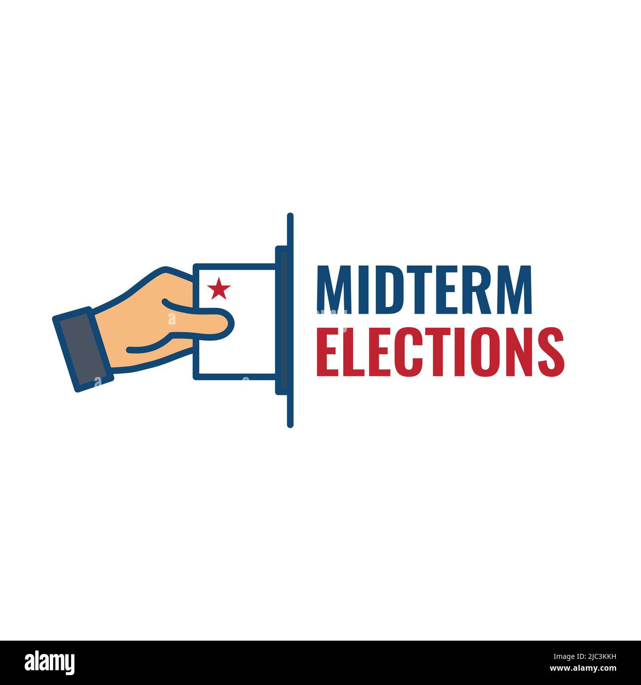 2022 Design delle elezioni di metà mandato con l'icona Red White Blue Vote Illustrazione Vettoriale