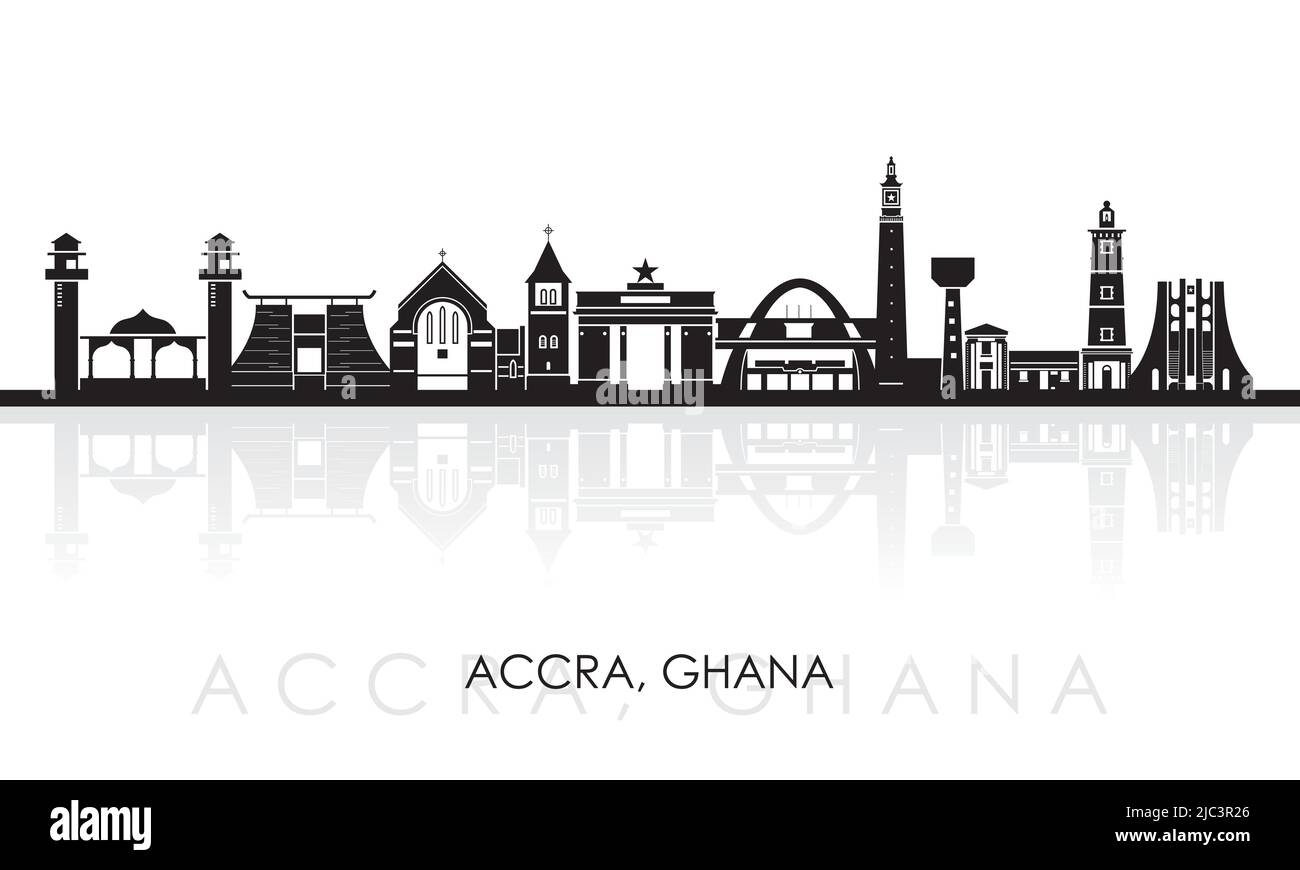 Silhouette Skyline panorama della città di Accra, Ghana - illustrazione vettoriale Illustrazione Vettoriale
