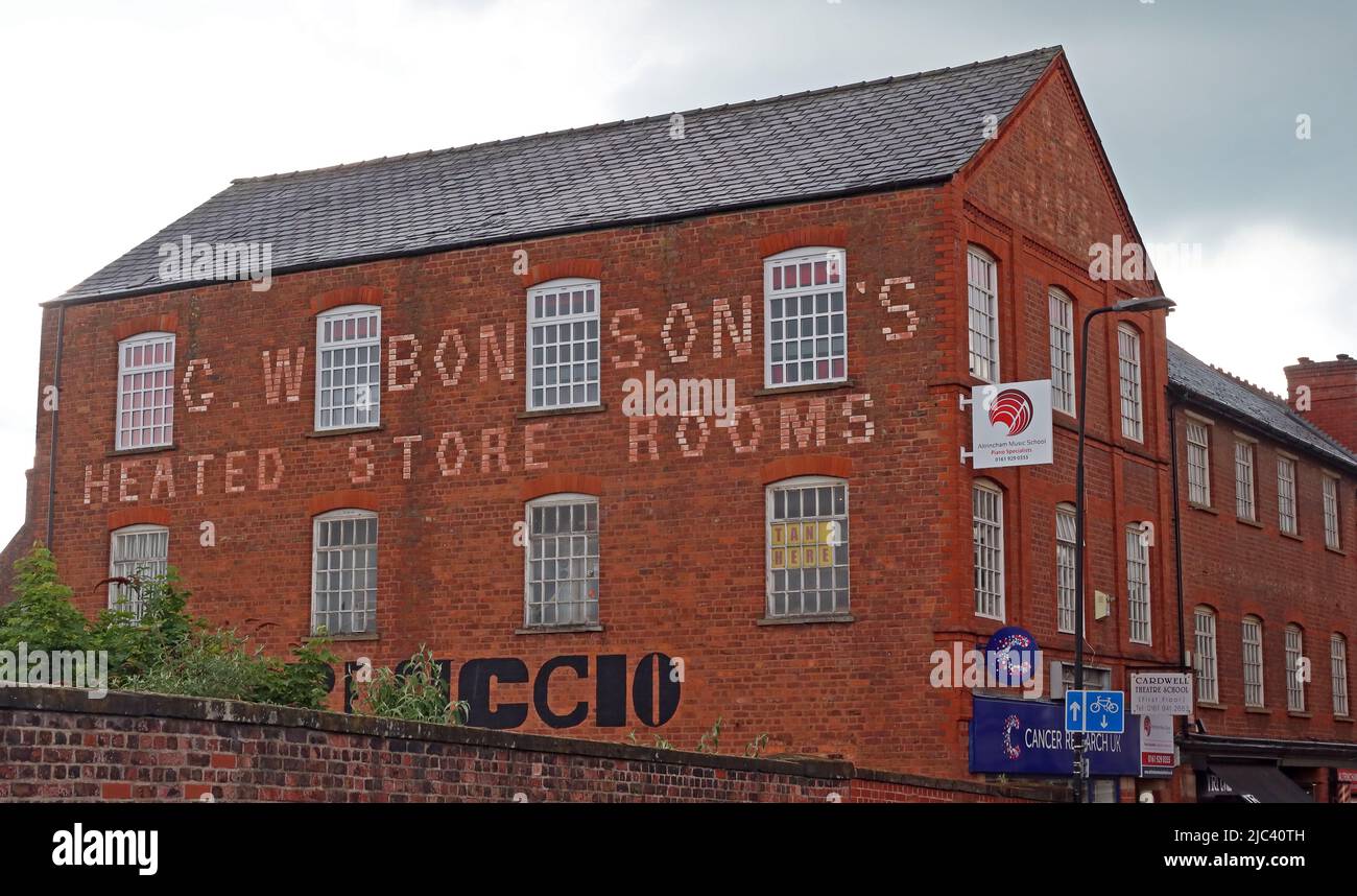 GW Bonsons Victorian negozio di mobili riscaldato camere, Stamford New Road / Moss Lane, Altrincham, Trafford, Inghilterra, Regno Unito, WA14 1BA Foto Stock