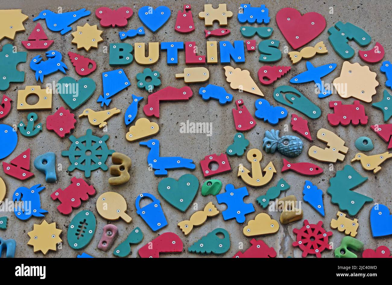 Barry Island climbing wall, Eastern Promenade, vale of Glamorgan, South Wales, UK - sede della sitcom TV di Gavin e Stacey BBC Foto Stock