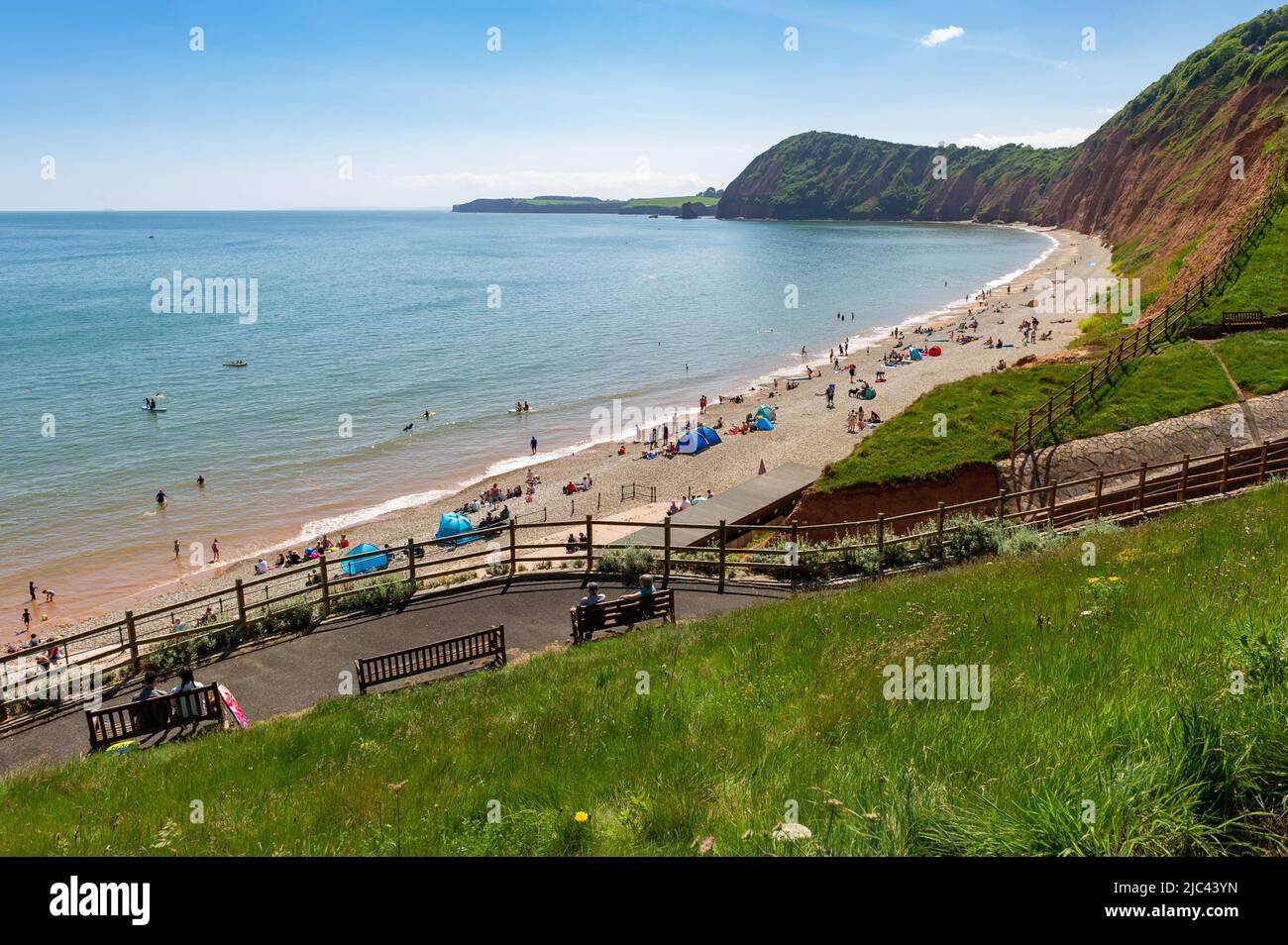 Jacobs Ladder Beach in una giornata di sole, Sidmouth, East Devon, Inghilterra Foto Stock