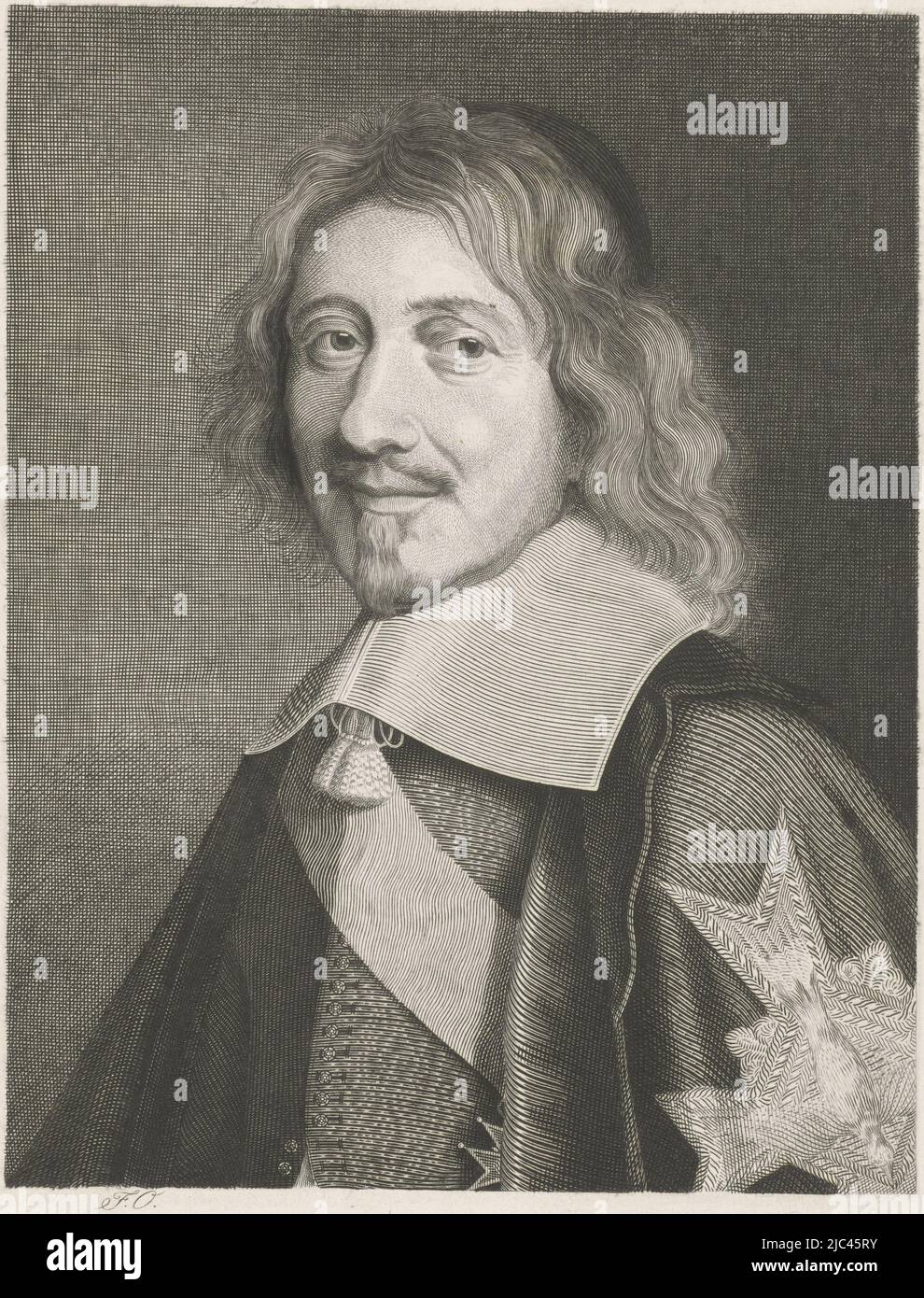 Ritratto del cancelliere francese Michel le Tellier. Ricamato sulla manica è la croce dell'Ordine dello Spirito Santo, Ritratto del Cancelliere Michel le Tellier, tipografo: Frits Ohrloff, (menzionato sull'oggetto), Amsterdam, dopo il 1-Ott-1859 - c. 1862, carta, incisione, incisione, incisione, h 213 mm x l 168 mm Foto Stock