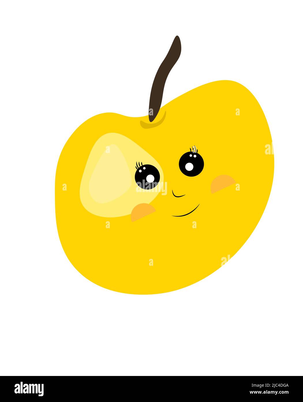 Cute mela kawaii gialla. Divertente sorridente mela di frutta di carattere in stile cartone animato. Vettore, illustrazione. Illustrazione Vettoriale