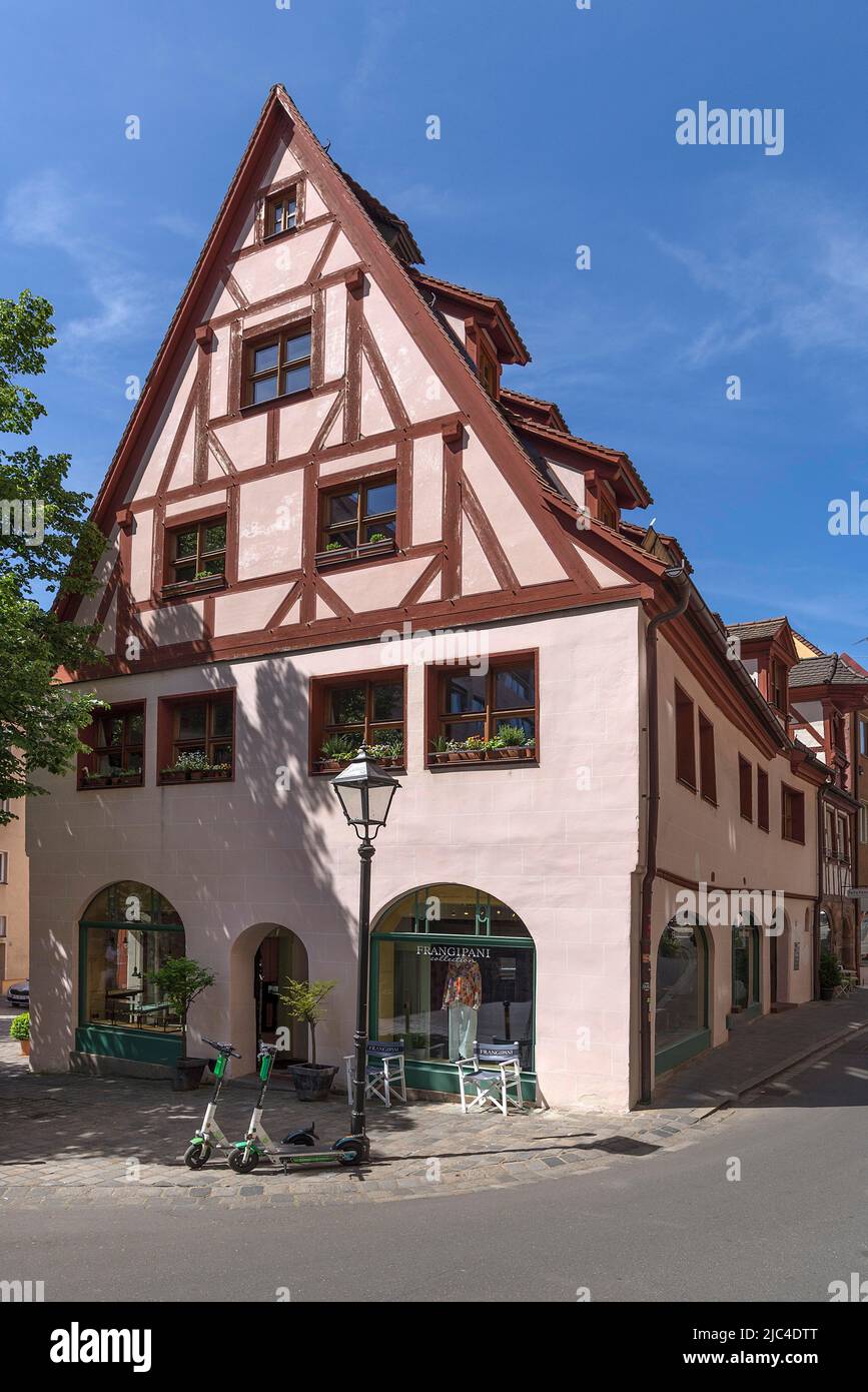 Ex bagno, storica casa a graticcio, ristrutturazione totale da parte dell'Altstadtfreunde Nuernberg, Irrerstrassse 1, Norimberga, Franconia media Foto Stock