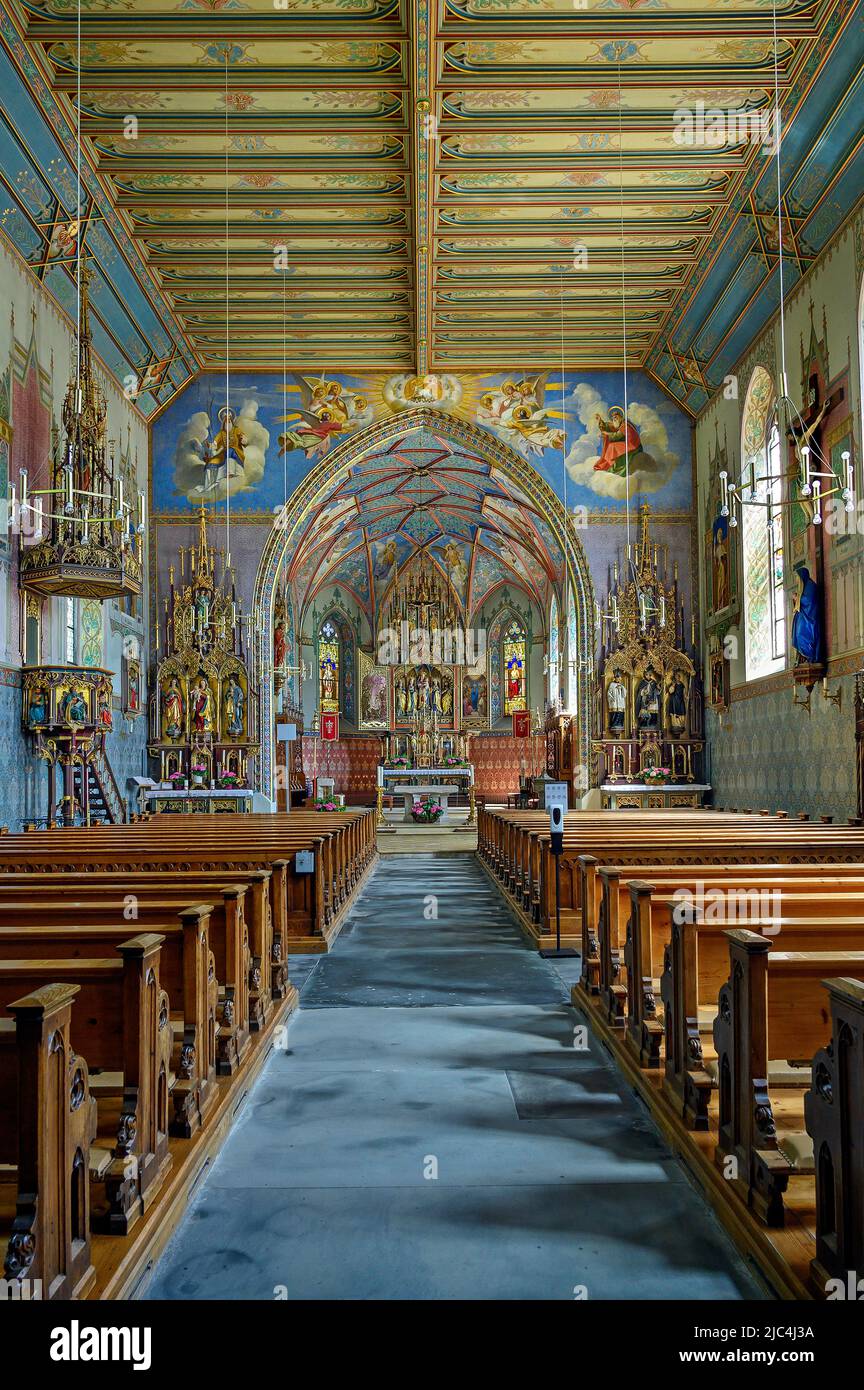 San Pelagio, chiesa neogotica, Weitnau, Allgaeu, Baviera, Germania Foto Stock