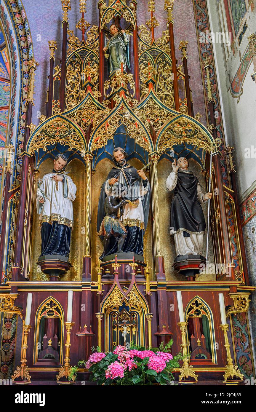 Altare laterale, San Pelagio, chiesa neogotica, Weitnau, Allgaeu, Baviera, Germania Foto Stock