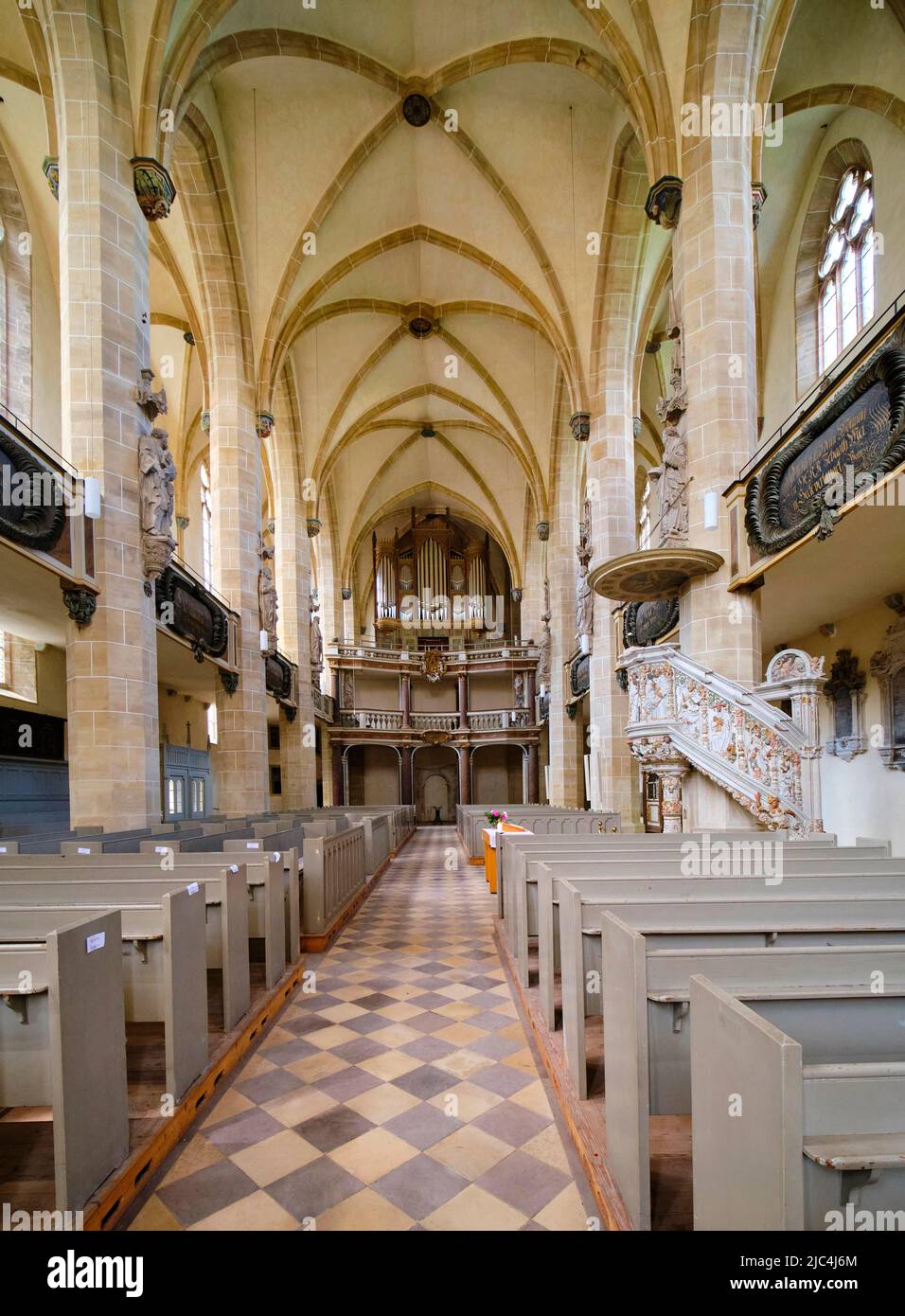 Cattedrale di Halle con organo Waeldner, Halle an der Saale, Sassonia-Anhalt, Germania Foto Stock