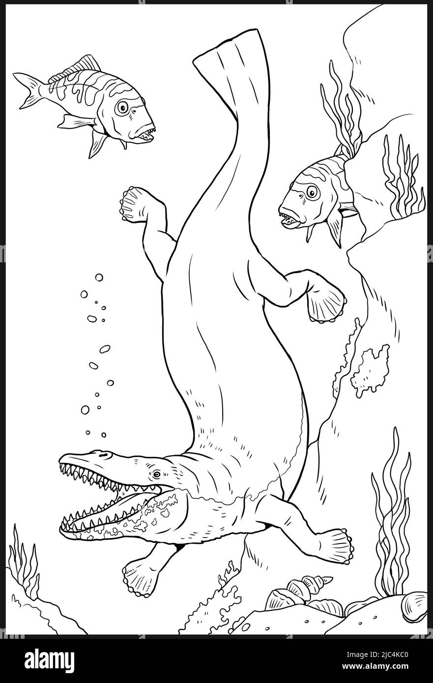 Genere estinto preistorico di balena antica - georgiacetus. Disegno con animali estinti. Disegno silhouette per libro da colorare. Foto Stock