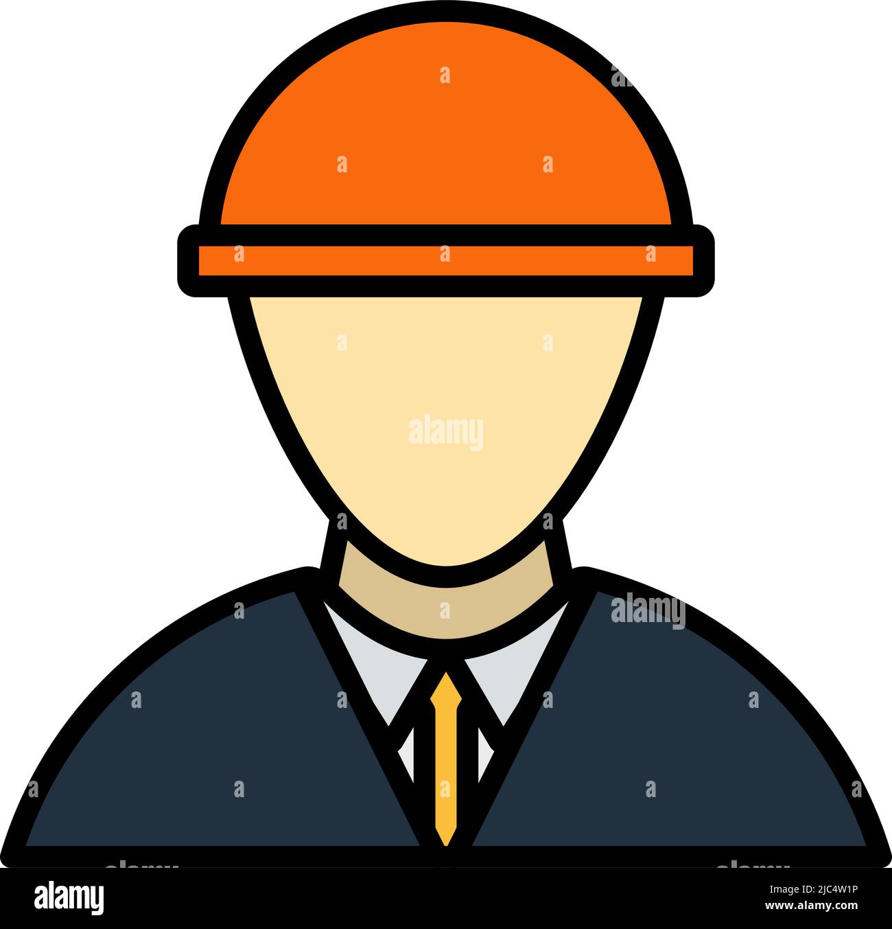 Icona della testa del lavoratore di costruzione nel casco. Contorno grassetto modificabile con disegno riempimento colore. Illustrazione vettoriale. Illustrazione Vettoriale